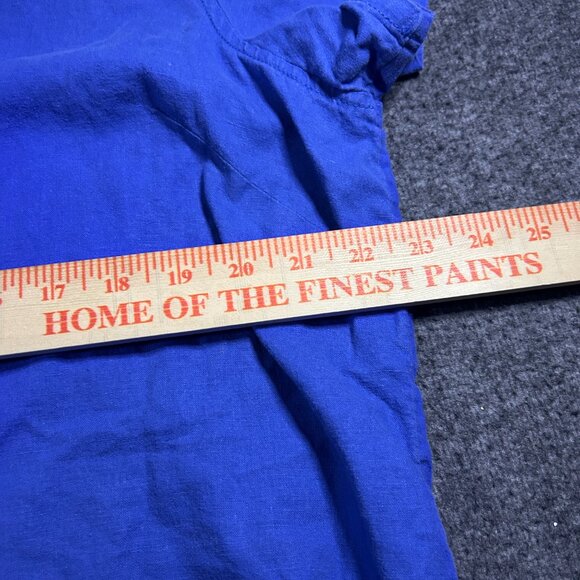 VTG Karen Scott Womens Button Up Blue Short Sleeve Linen Cotton Shirt Size XL - Picture 7 of 11